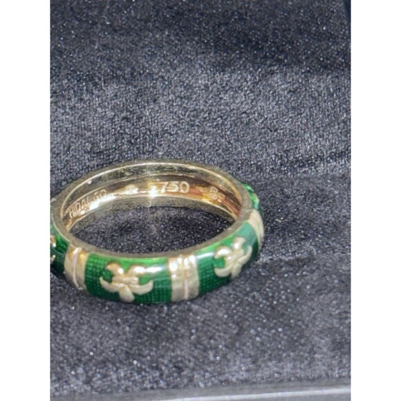 Hidalgo 18K Gold Green Enamel Fleur-de-Lis Ring Band Size 6.75 - Picture 4 of 5